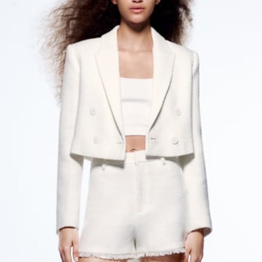 Zara white cropped blazer, size M